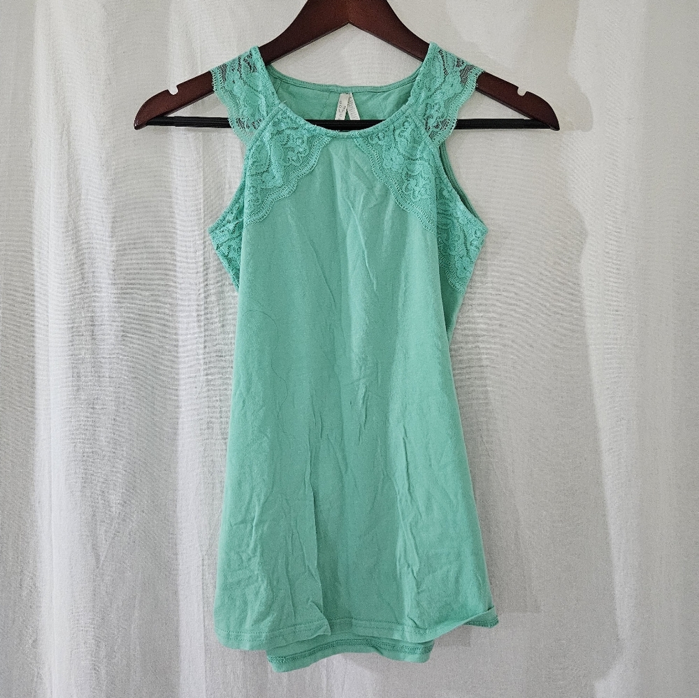 Col Story Turquoise Lacey Tank Top Women's Size L